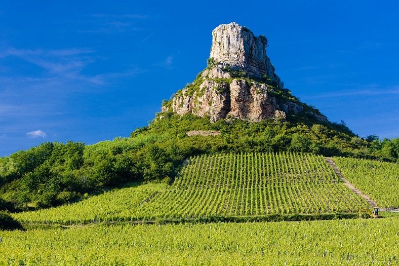 La Roche de Solutré, symbole de Pouilly-Fuissé dans le Mâconnais La Roche de Solutré, symbole de Pouilly-Fuissé dans le Mâconnais